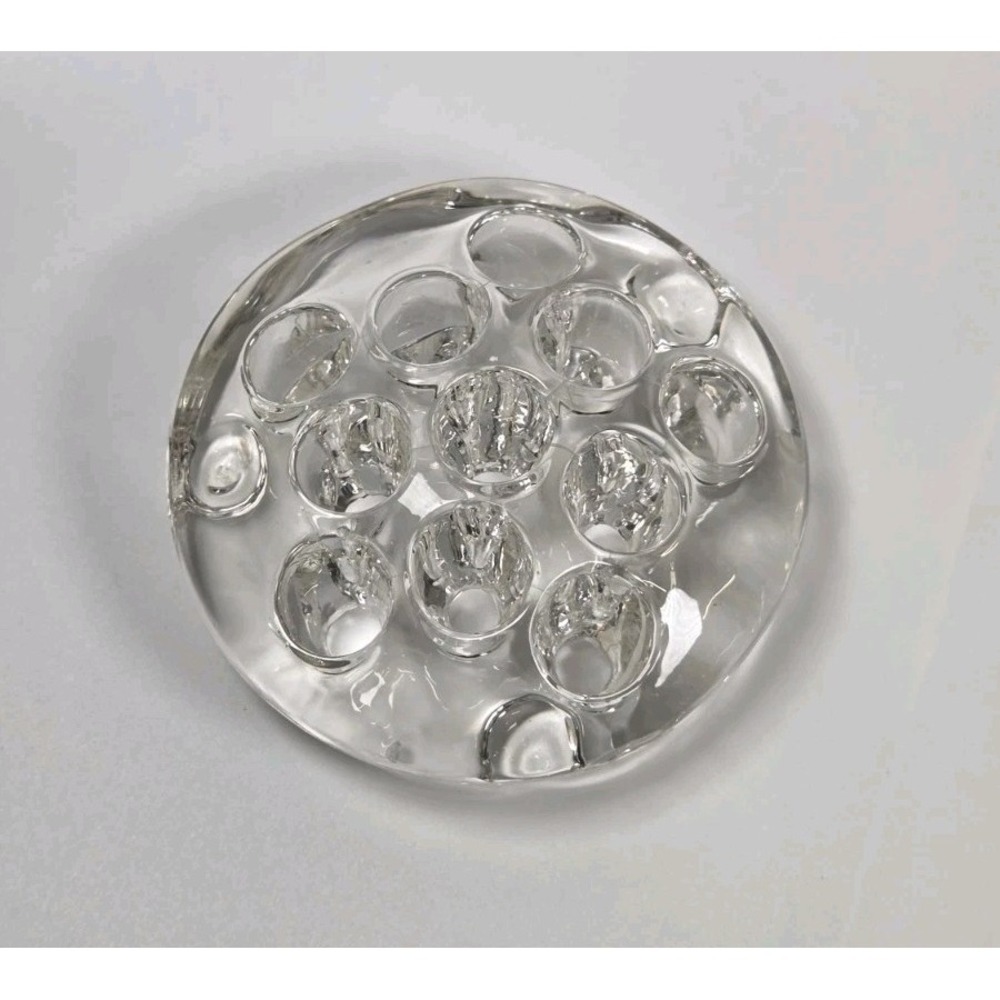 Vintage‎ Clear Glass Floral Frog 3"  11 Holes Footed Dome Shape